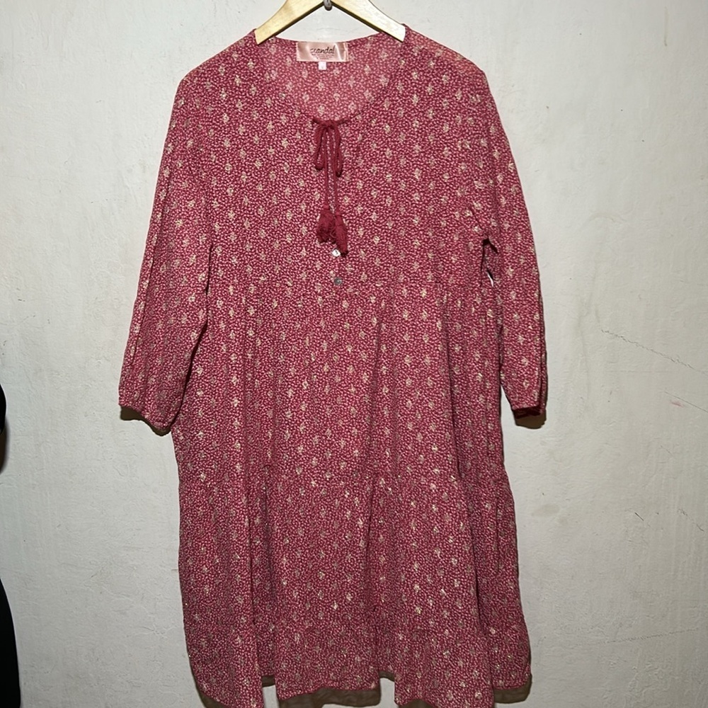 Scandal Italy X Sundance Ordell Pink/Gold Boho Tiered Dress Size Large - Picture 3 of 8